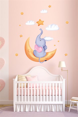 Aydaki Sevimli Yavru Fil Çocuk Odası Duvar Sticker