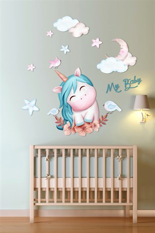 Turkuaz Unicorn Çocuk Odası Duvar Sticker
